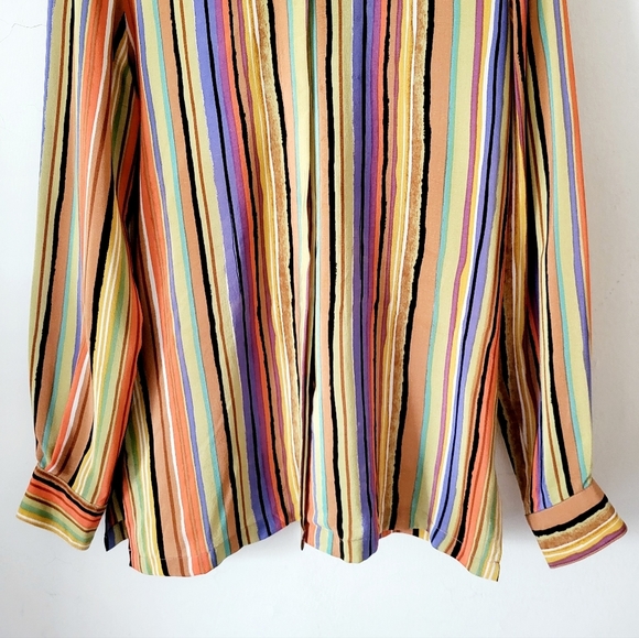 Vintage Tess 100% Silk Multi-colored Striped Long Sleeve Shirt Size S - Picture 5 of 16